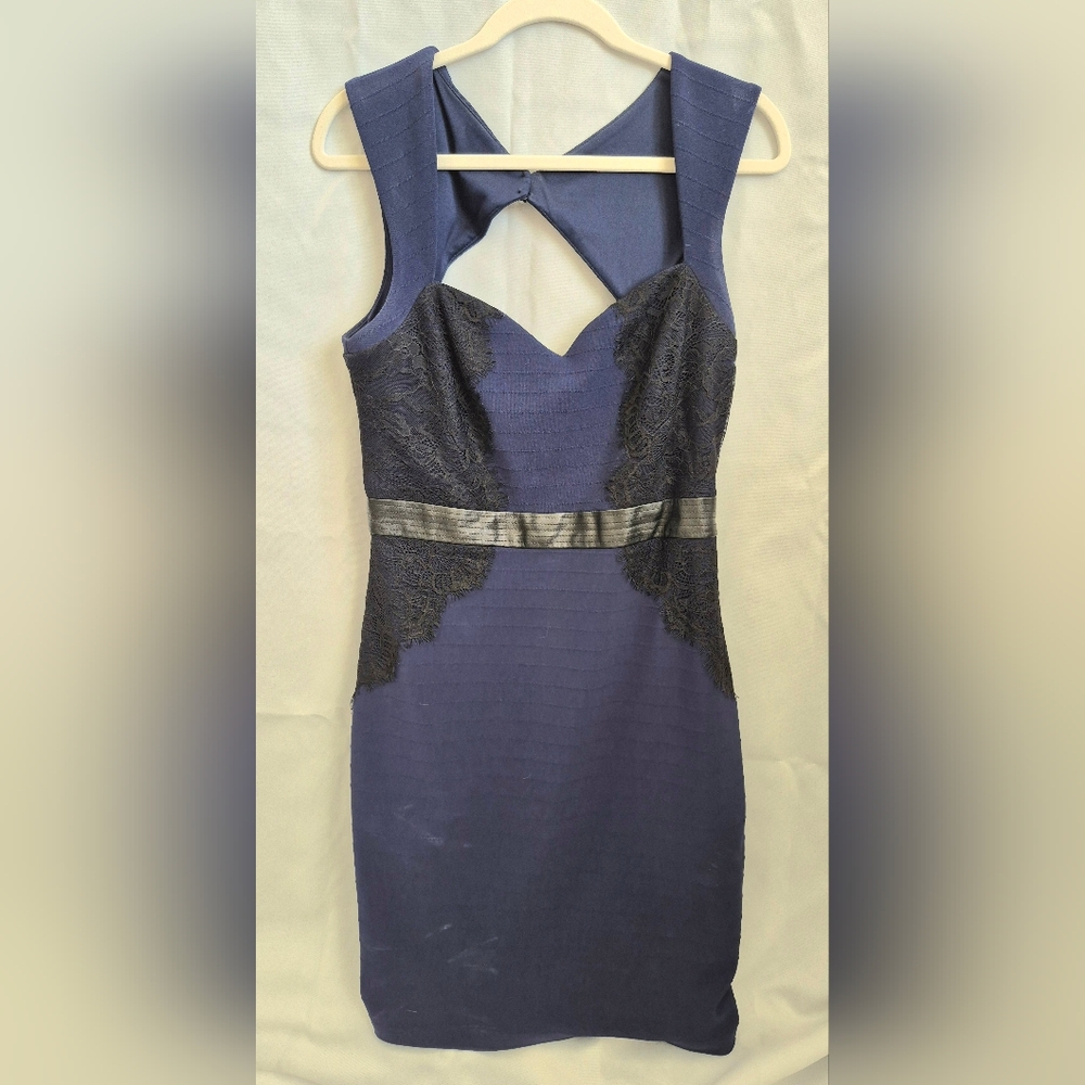 Guess Blue And Black Lace Sleeveless Dress
